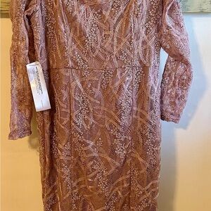 JS Collections Dusty Rose Sequin Lace Long-Sleeve Dress